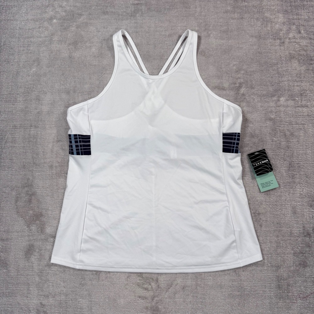 InPhorm Activewear Tank Top Womens Large White Navy Plaid Strappy Tennis NWT